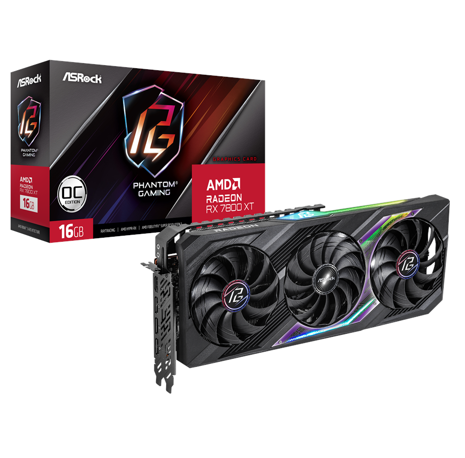 Näytönohjaimet - ASRock Radeon RX 7800 XT Phantom Gaming OC - 16GB GDDR6 RAM - Näytönohjaimet - 90-GA4MZZ-00UANF