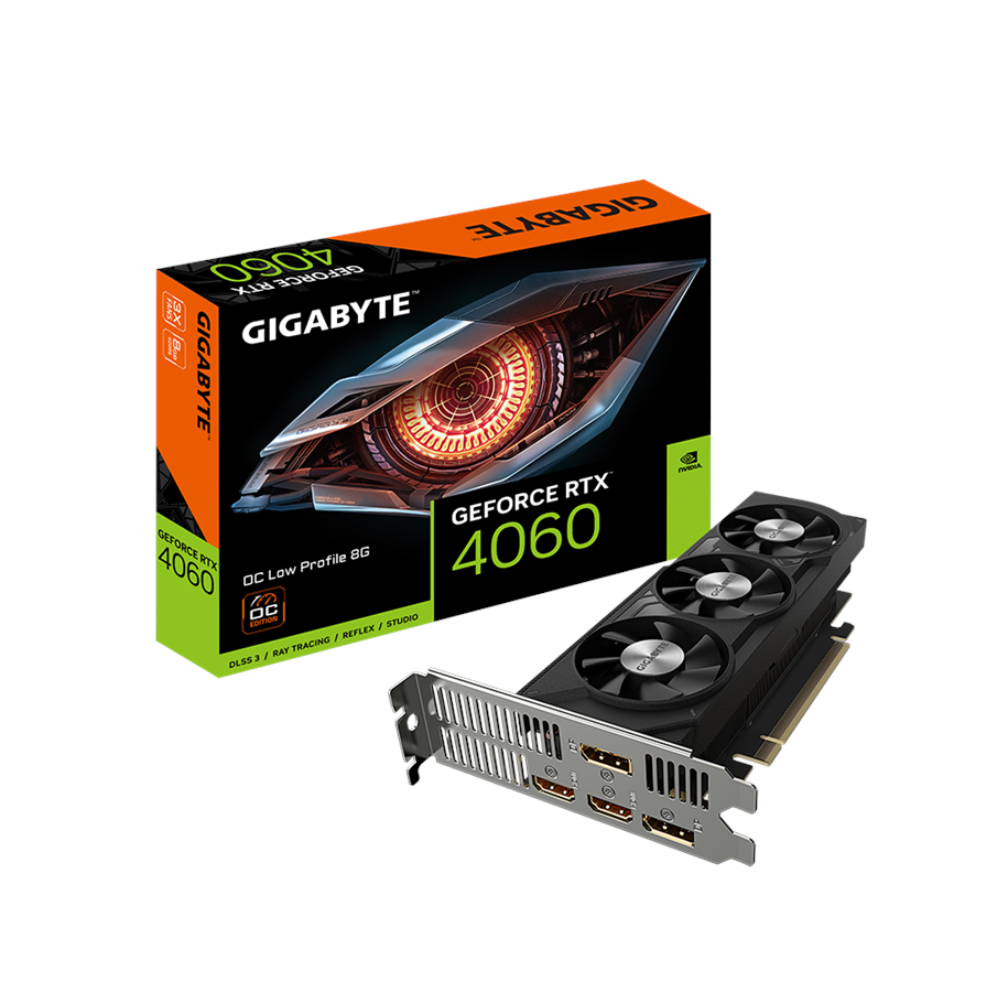 Näytönohjaimet - GIGABYTE GeForce RTX 4060 Low Profile OC - 8GB GDDR6 RAM - Näytönohjaimet *DEMO* - GV-N4060OC-8GL