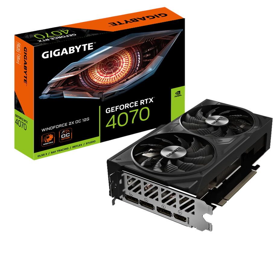 Näytönohjaimet - GIGABYTE GeForce RTX 4070 WindForce 2 OC - 12GB GDDR6X RAM - Näytönohjaimet - GV-N4070WF2OC-12GD