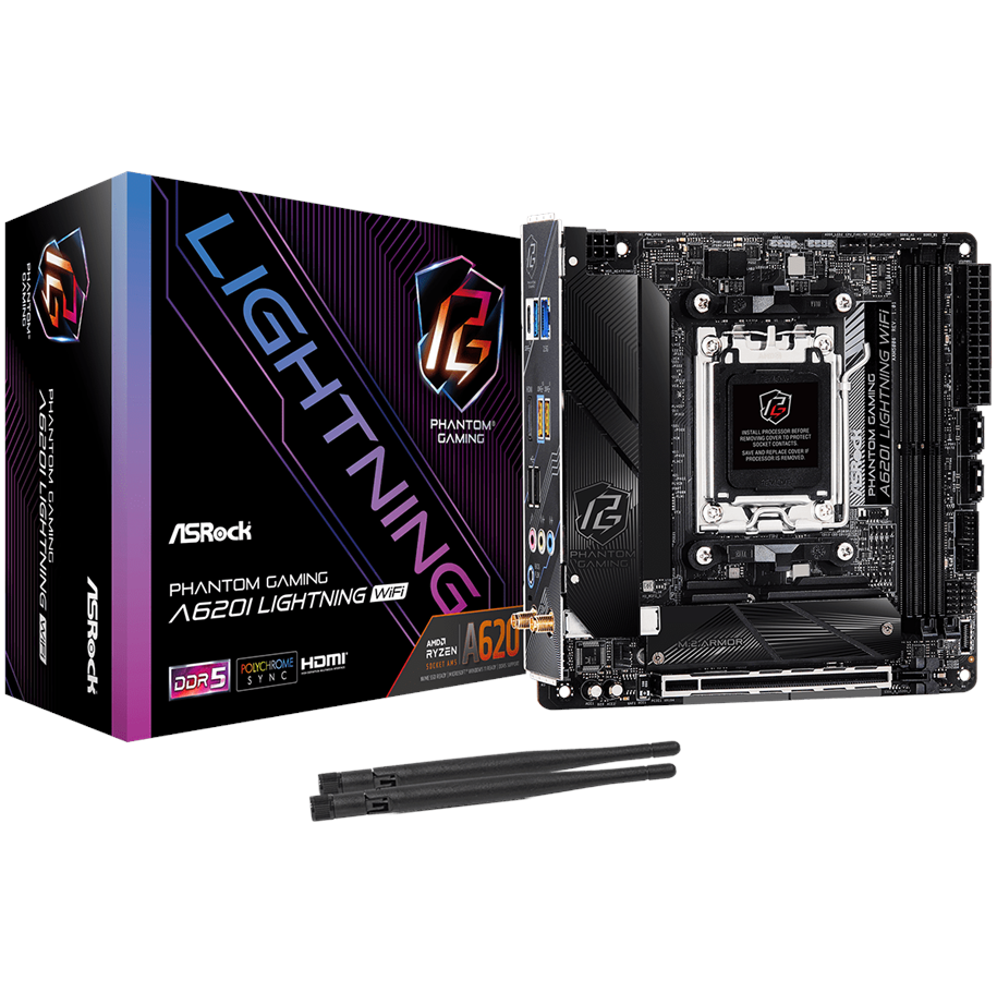 Emolevy - ASRock A620I LIGHTNING WIFI Emolevy - AMD A620 - AMD AM5 - DDR5 RAM - Mini-ITX - 90-MXBMN0-A0UAYZ