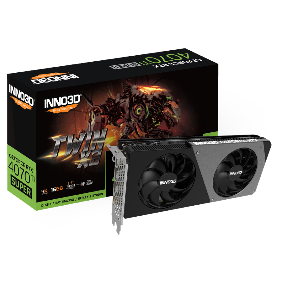 Näytönohjaimet - Inno3D GeForce RTX 4070 Ti SUPER Twin X2 - 16GB GDDR6X RAM - Näytönohjaimet - N407TS2-166X-186156N