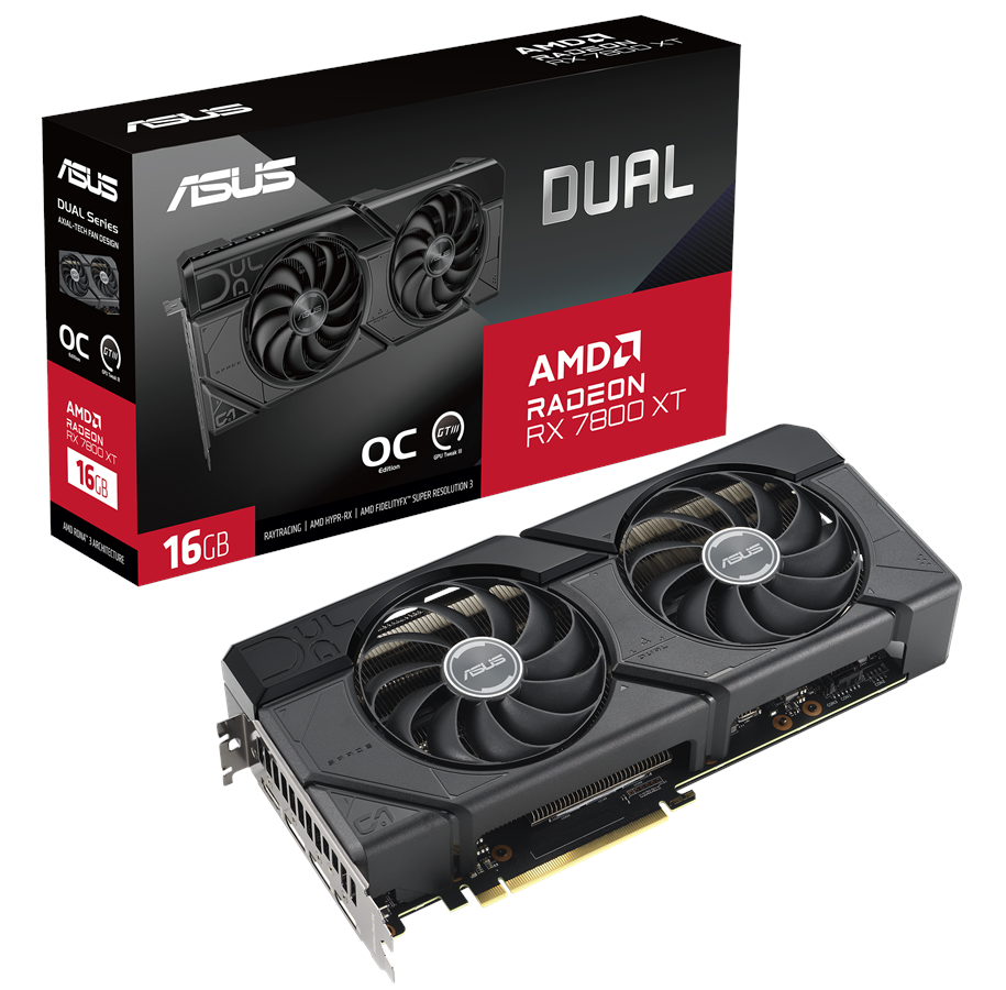 Näytönohjaimet - ASUS Radeon RX 7800 XT DUAL OC - 16GB GDDR6 RAM - Näytönohjaimet - 90YV0JJ1-M0NA00