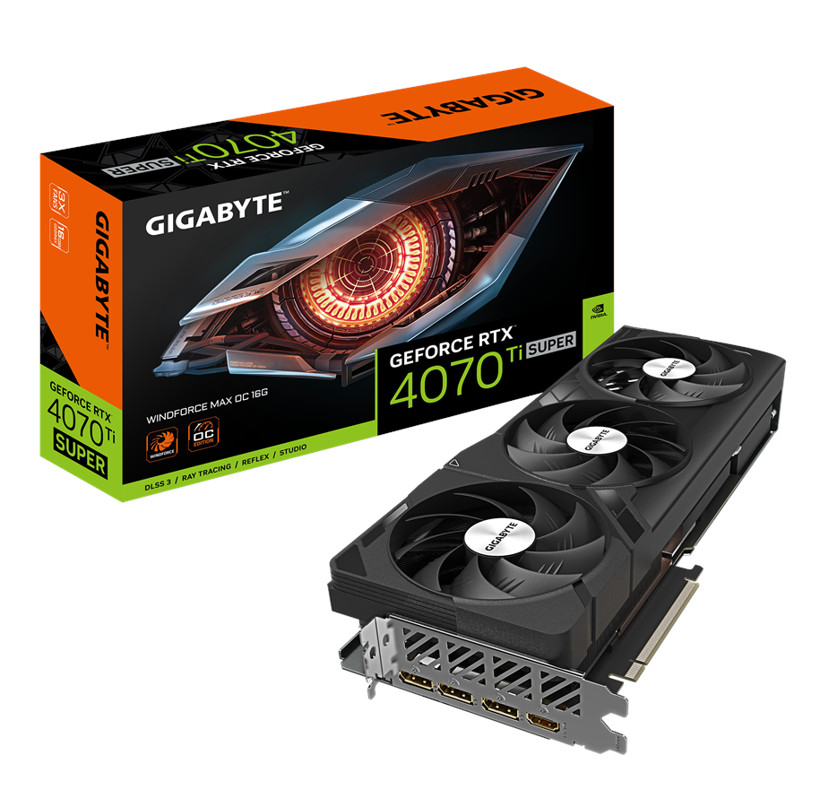 Näytönohjaimet - GIGABYTE GeForce RTX 4070 Ti SUPER WindForce 3 MAX OC - 16GB GDDR6X RAM - Näytönohjaimet - GV-N407TSWF3MAX OC-16GD