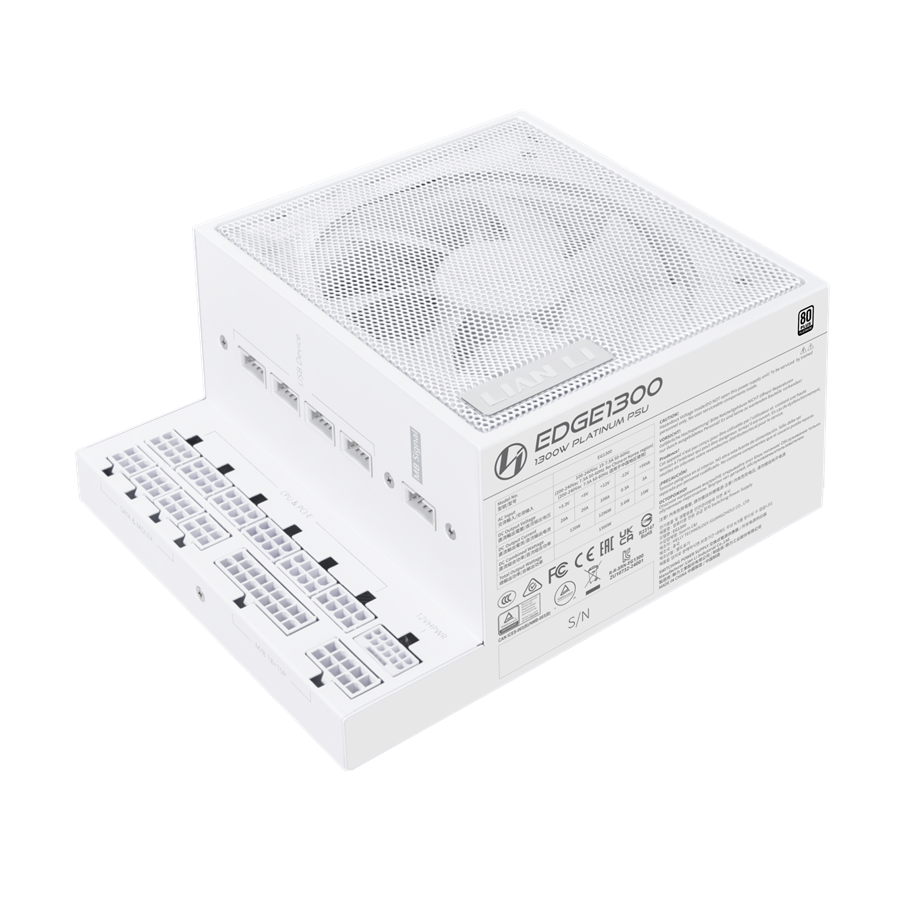 Virtalähde - Lian Li EDGE 1300 White Virtalähde - 1300 Watt - 120 mm - ATX 3.0 - 80 Plus Platina sertifioitu - EG1300 White
