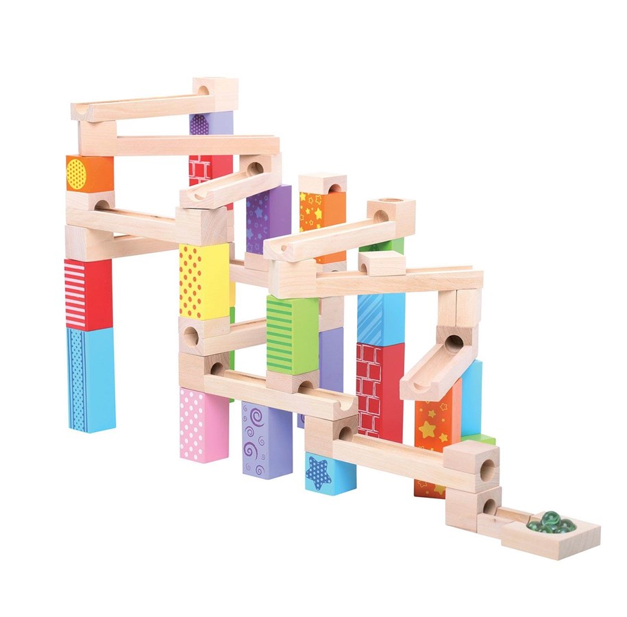Rakennussarjat - Bigjigs Wooden Marble Track 53pcs - BJ786