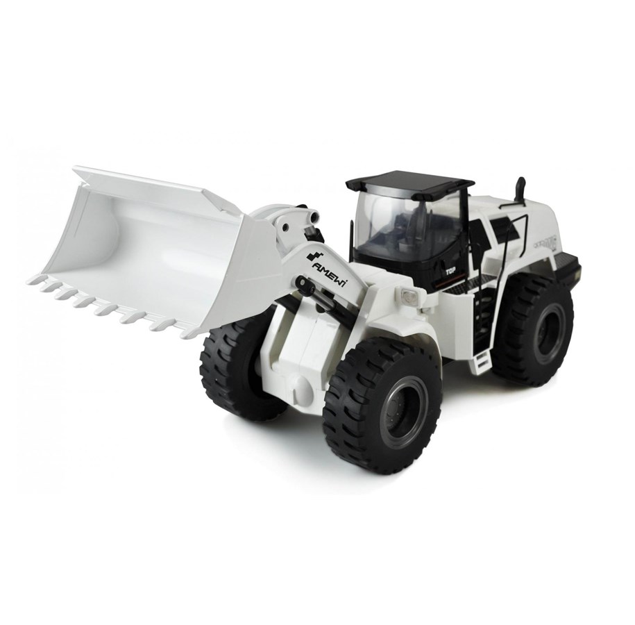Kauko-ohjattavat - Amewi Wheel Loader G484E AE 1:14 RTR 10-Channel Sound Light Partial Metal White - 22416