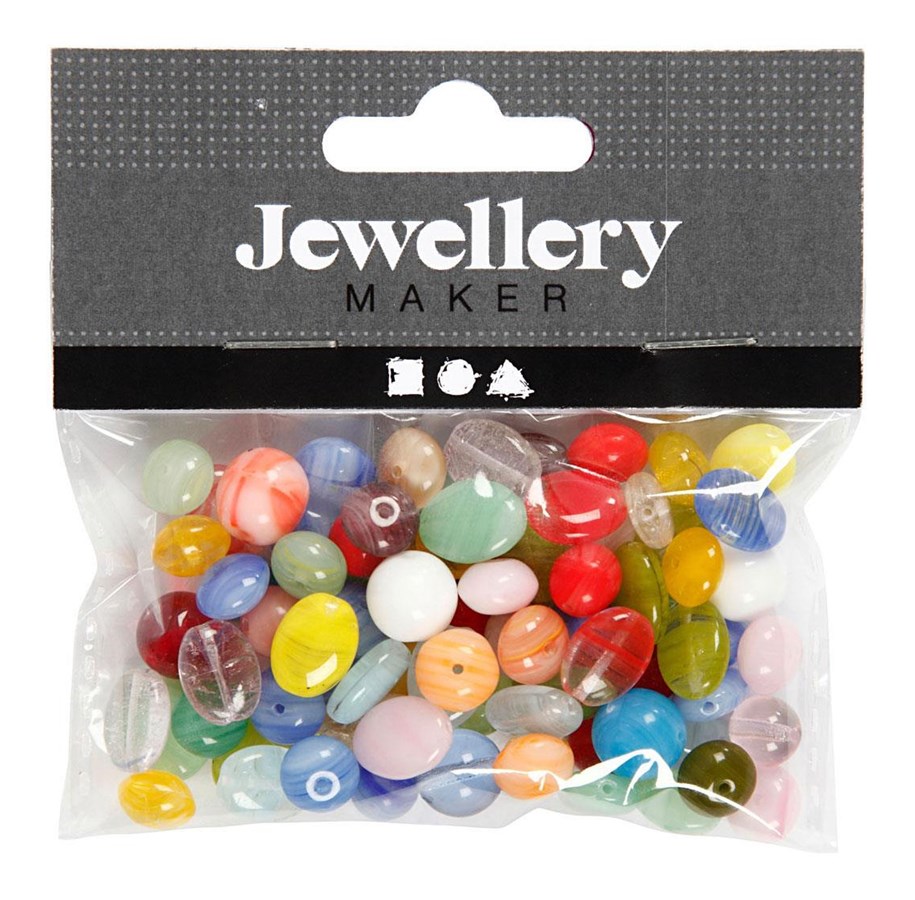 Luovat leikit - Creativ Company Glass Beads Various Round Oval Circle 60 grams - 684250