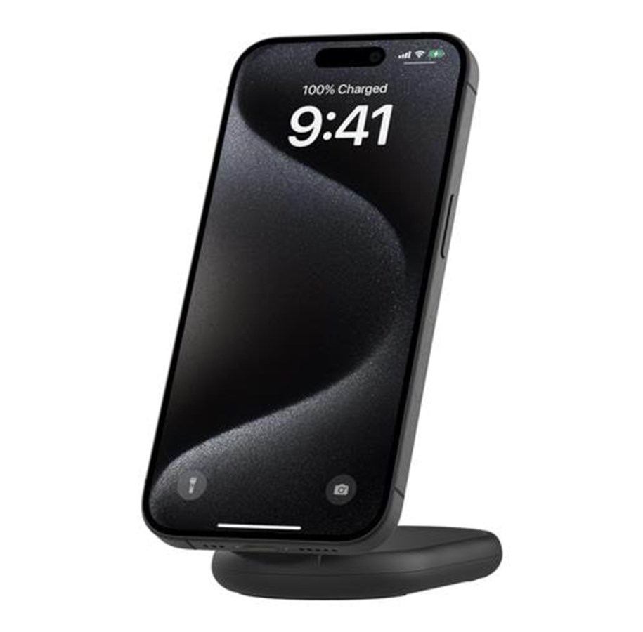 Puhelin - Adapterit & Laturit - Belkin BoostCharge wireless charging stand - magnetic foldable with Qi2 - + AC power adapter - 15 Watt - WIB007VFBK