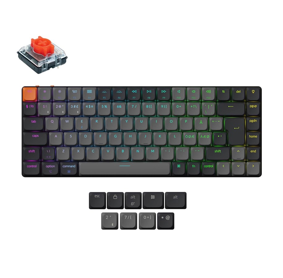 Näppäimistöt - Keychron K3 v3 RGB QMK Wireless Hot Swap QMK - Low Profile 2.0 Red - Pelinäppäimistö - ilman numpadia - Pohjoismainen - Musta - K3X-H1Z-BO
