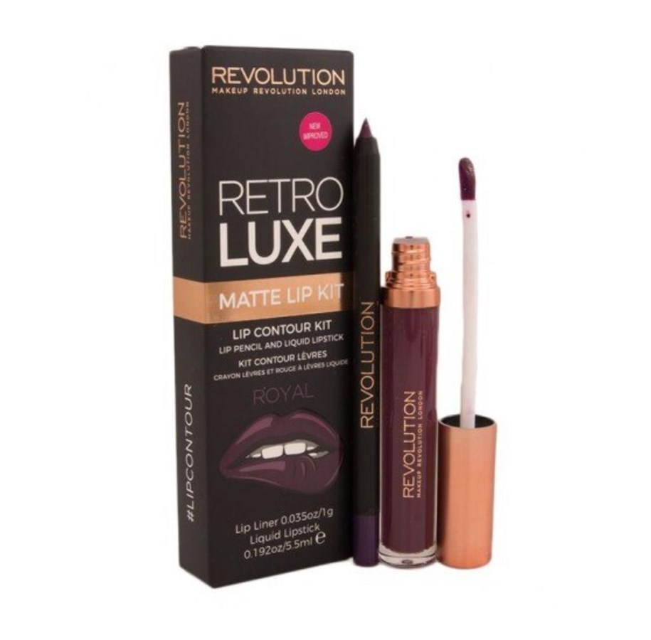 Meikit - Makeup Revolution Set : Retro Luxe Matte Liquid Lipstick, Royal, 5.5 ml + Retro Luxe, Lip Liner, Royal, 1 g - 5029066103901