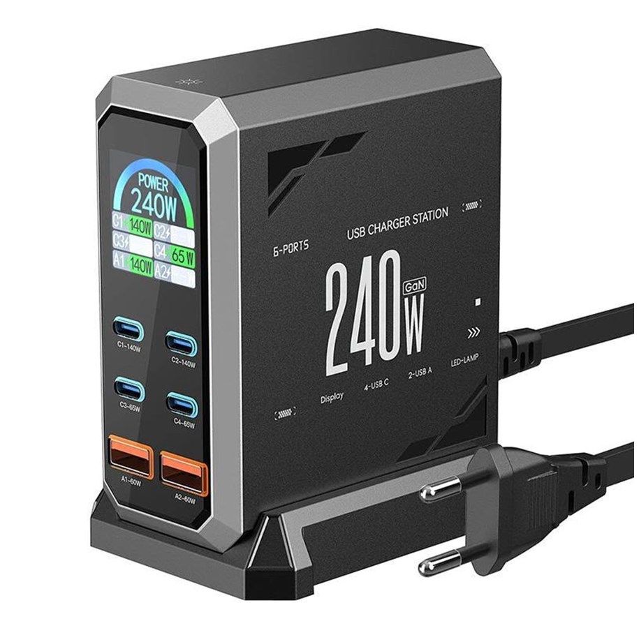 Puhelin - Adapterit & Laturit - BlitzWolf BW‑S31 240W 6‑Port USB‑C + USB‑A PD Desktop Charger - BW-S31