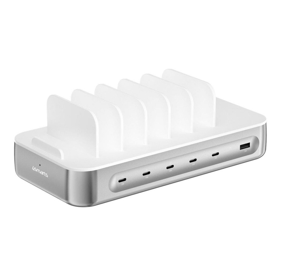 Tabletti - Adapterit & Laturit - 4smarts Charging station Team 100W 1x USB-A port 5x USB-C ports includes 6 cables silver - 541281