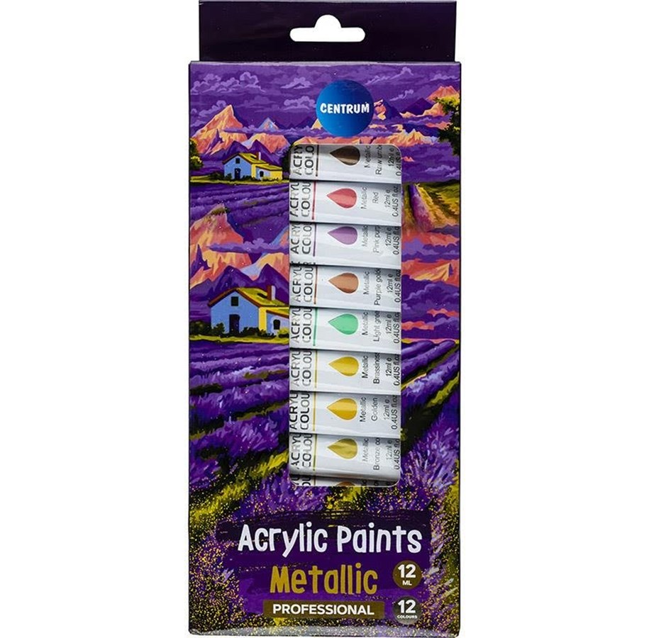 Harrastustarvikkeet - CENTRUM Acrylic colors. 12 tubes of 12 ml. - 80225