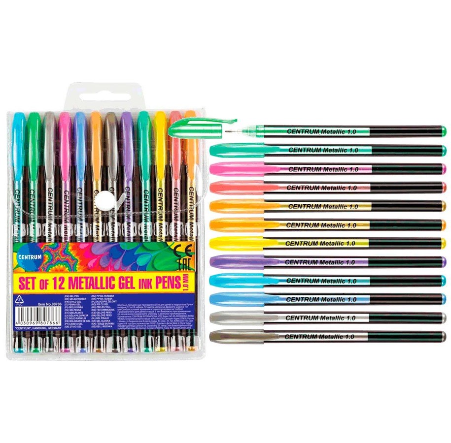 Kirjoitus- ja piirustustarvikkeet - CENTRUM Metallic Gel Pen 12 ass. - 80786