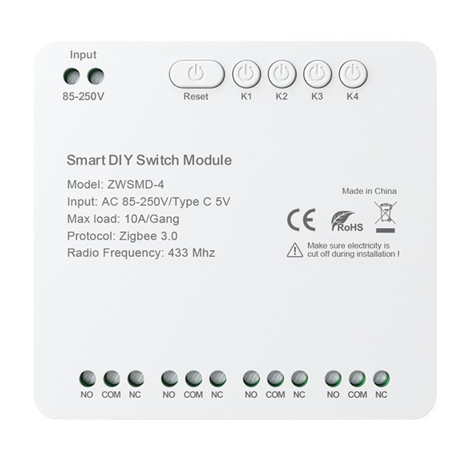 Smart Home - Älykoti - Avatto ZWSMMD‑4‑250V ZigBee 4‑Channel Switch Module - DC 32V - ZWSMD-4-250V