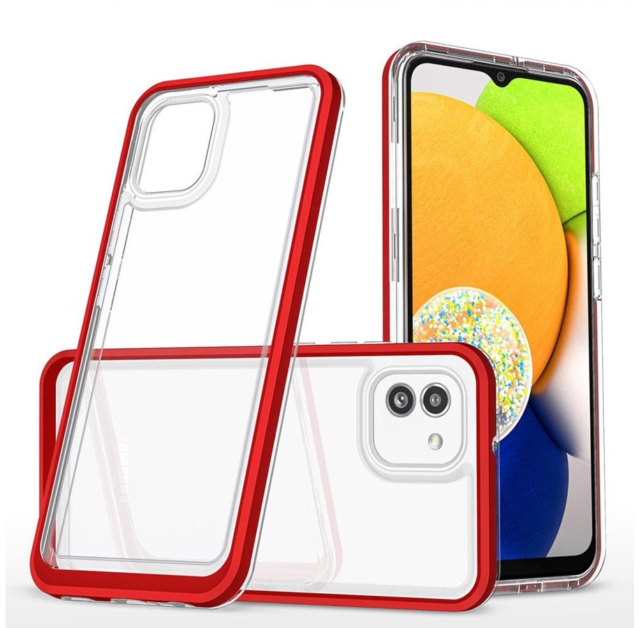 Puhelin - Kannet ja kotelot - Hurtel Clear 3in1 Case for Samsung Galaxy A03 Silicone Cover with Frame Red - 9145576265956