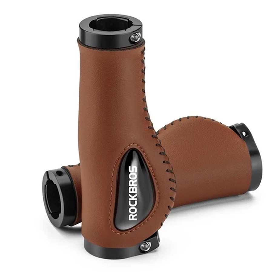 Pyörätarvikkeet - Rockbros 40720001002 leather bicycle grips - brown - 40720001002