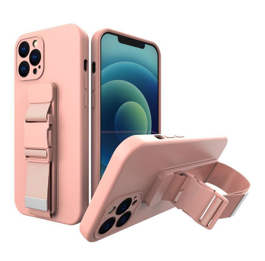 Puhelin - Kannet ja kotelot - Hurtel Rope Case Silicone Cover with Lanyard Purse Lanyard Strap for Xiaomi Redmi Note 11 Pro Pink - 5907769340468