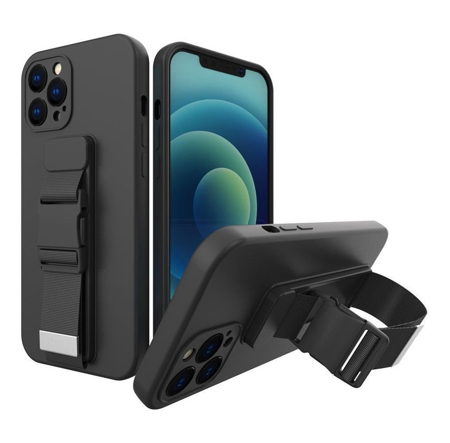 Puhelin - Kannet ja kotelot - Hurtel Rope Case Silicone Lanyard Cover Purse Lanyard Strap For Samsung Galaxy A73 Black - 5907769340710