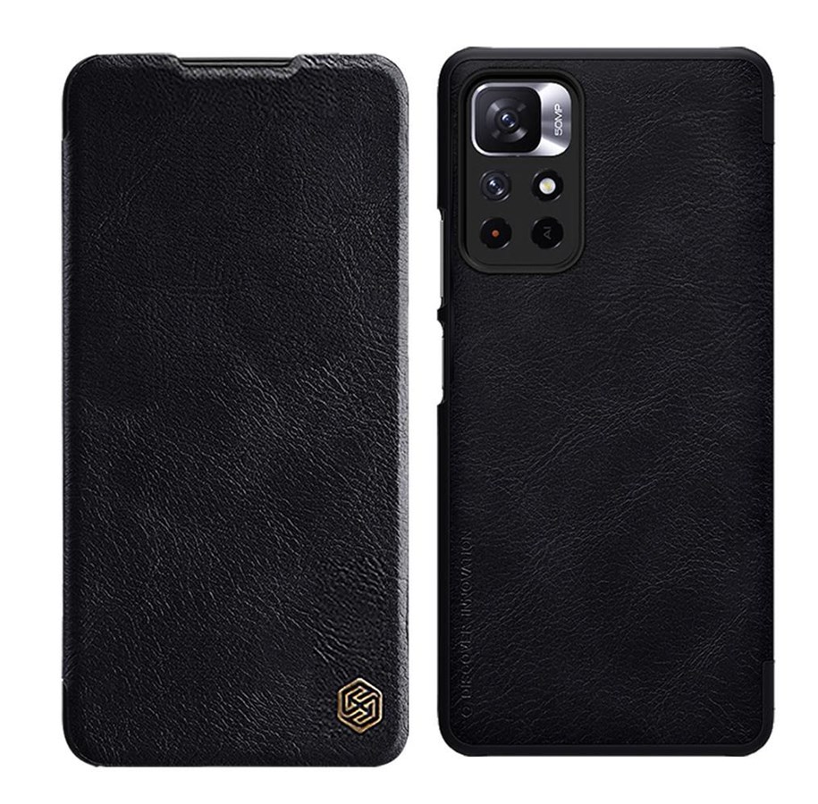 Puhelin - Kannet ja kotelot - Nillkin Qin Flip Case for Xiaomi Redmi Note 11T 5G / 11S 5G / 11 5G (China) / Poco M4 Pro 5G - Black - 6902048234932