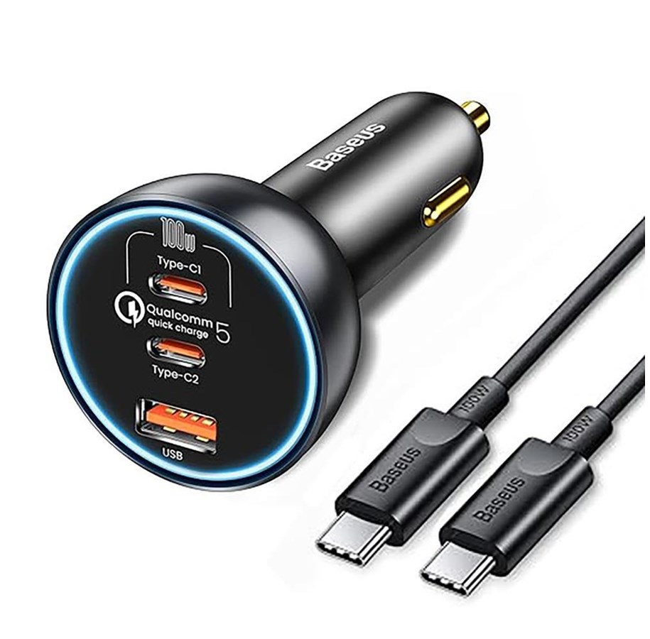 Puhelin - Adapterit & Laturit - Baseus 160W Car Charger with Qualcomm® Quick Charge™ 5 Technology 2xUSB-C 1xUSB-A - Gray - CGZX000013