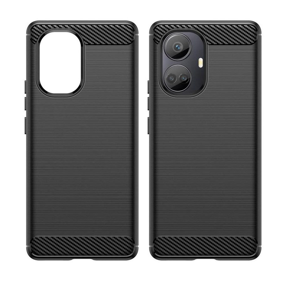 Puhelin - Kannet ja kotelot - Hurtel Carbon Case for Realme 10 Pro+ Flexible Silicone Carbon Cover Black - 5907769351990