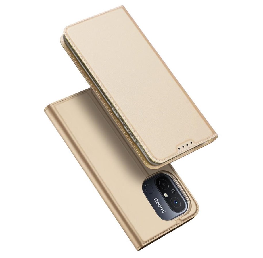Puhelin - Kannet ja kotelot - Dux Ducis Skin Pro Case for Xiaomi Redmi 11A / Poco C55 / Redmi 12C Flip Cover Card Wallet Stand Gold - 6934913030875