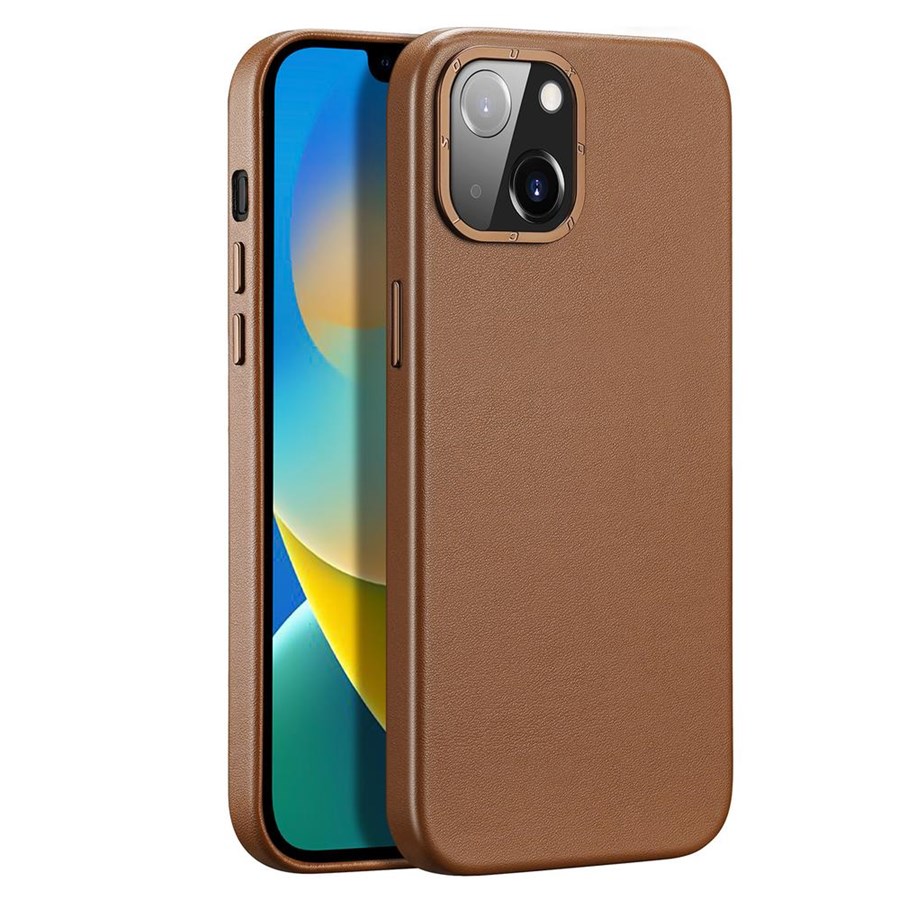 Puhelin - Kannet ja kotelot - Dux Ducis Grit Leather Case for iPhone 14 Plus Elegant Faux Leather Case (MagSafe Compatible) Brown - 6934913036952