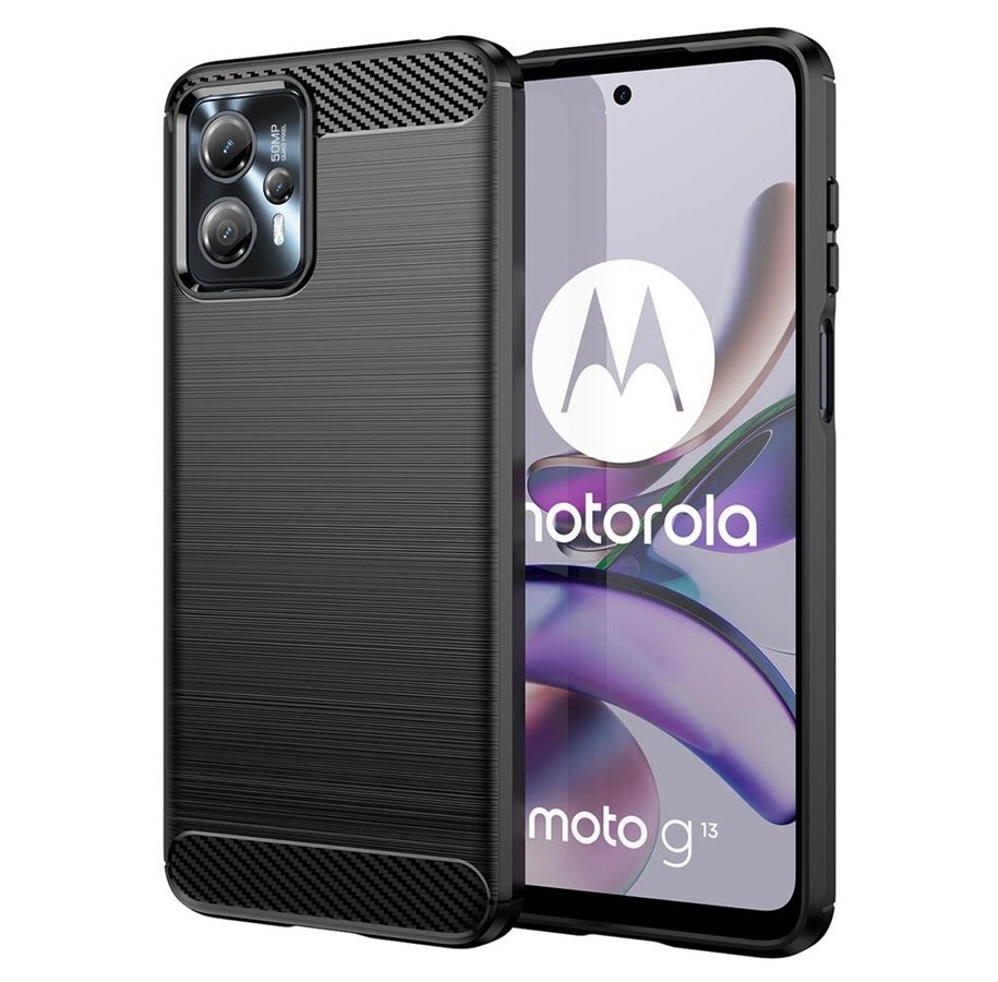 Puhelin - Kannet ja kotelot - Hurtel Carbon Case for Motorola Moto G13 Flexible Silicone Carbon Cover Black - 9145576274668
