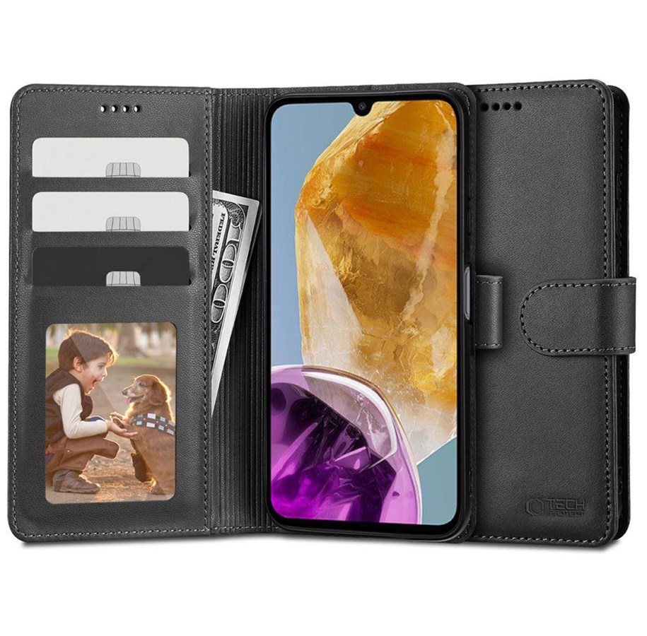 Puhelin - Kannet ja kotelot - Tech-Protect Wallet Case for Samsung Galaxy M15 5G - Black - 5906302308101