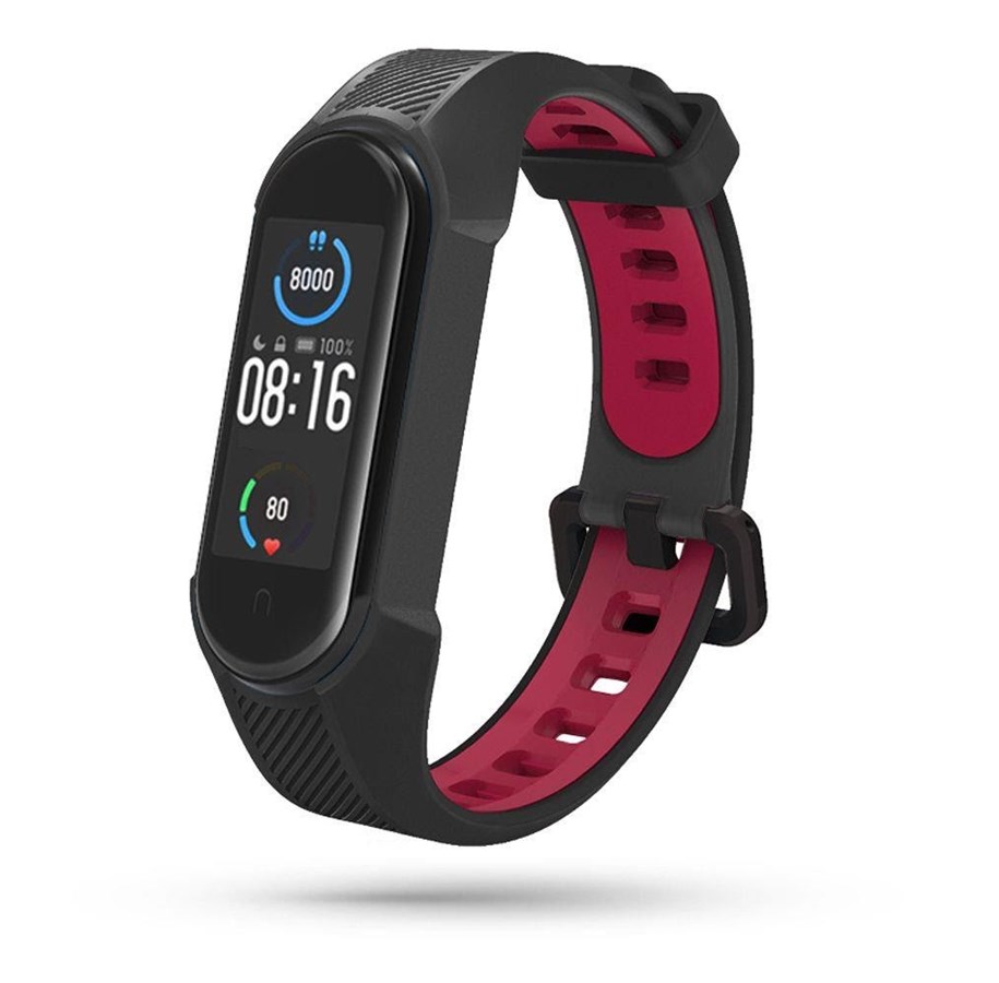 Smartwatch - Lisävarusteet - Tech-Protect  Armour Strap for Xiaomi Mi Smart Band 5 / 6 / 6 NFC - Black & Red - 6216990211591