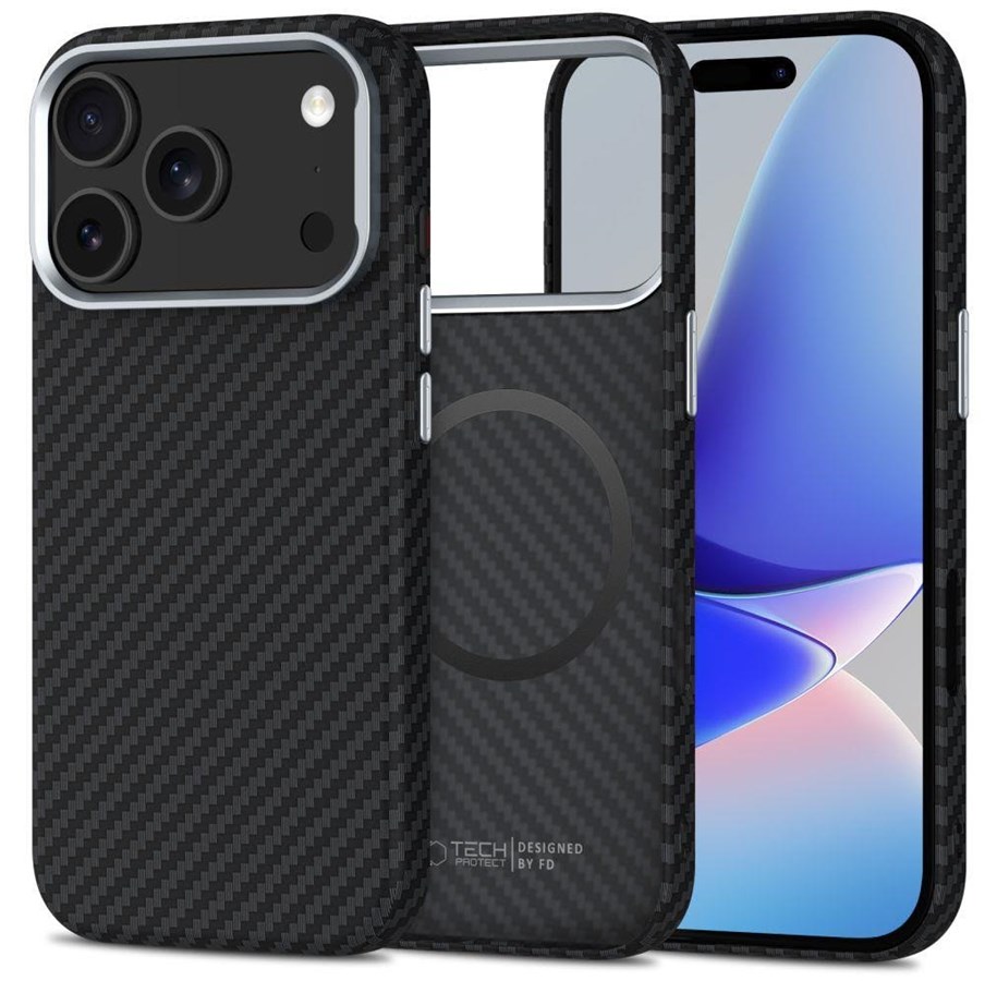 Puhelin - Kannet ja kotelot - Tech-Protect  Ion Carbon MagSafe Case for iPhone 17 Pro - Black and Silver - 5906302330355