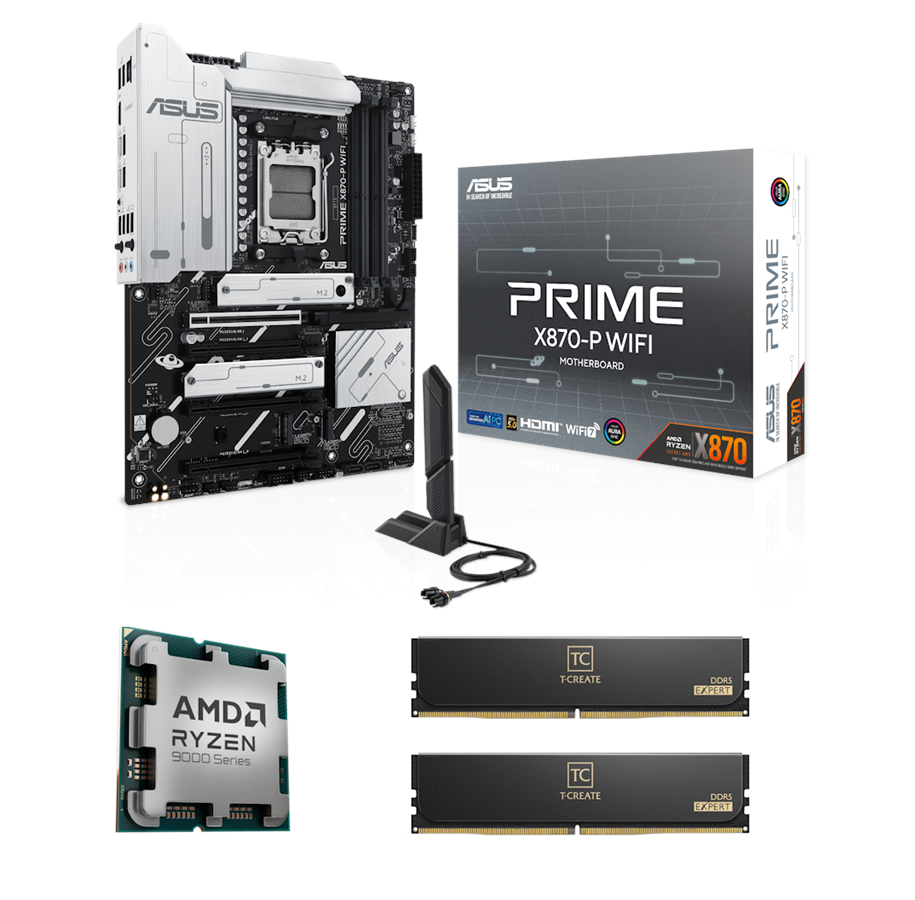 CPU - AMD Bundle 9800X3D + ASUS PRIME X870-P WIFI + Team Group T-Create Expert DDR5-6000 32GB - CPU - 8 ydintä - 4.7 GHz - AMD AM5 - AMD Boxed (ilman jäähdytintä) - PX870-PWIFI+9800X3D+TG32GBD56000