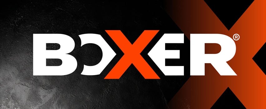 Boxer værktøj logo på sort baggrund med orange X – professionelt håndværktøj og udstyr til fagfolk og gør-det-selv