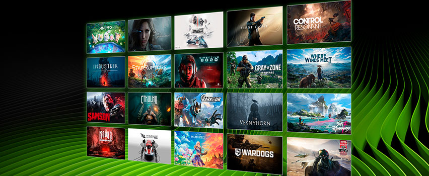 DLSS 4.5 -tuettujen pelien ruudukko, mukaan lukien CONTROL Resonant, 007 First Light, Gray Zone Warfare ja lukuisia muita GeForce RTX -pelejä