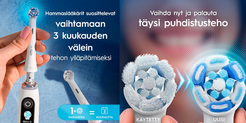 Oral-B iO harjaspään vaihto – hammaslääkärit suosittelevat vaihtamista 3 kuukauden välein 100% tehokkaaseen puhdistukseen