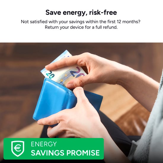 Henkilö laittaa euroseteleitä lompakkoon – riskitöntä energiansäästöä tado° Energy Savings Promisen ansiosta