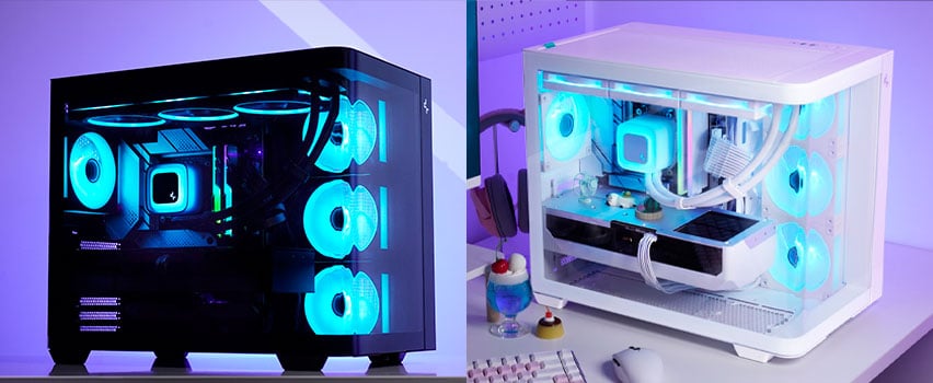DeepCool CH160 PLUS kannettava M-ATX-kotelo valkoisena AIO-nestejäähdytyksellä ja punainen kotelo ilmajäähdytyksellä