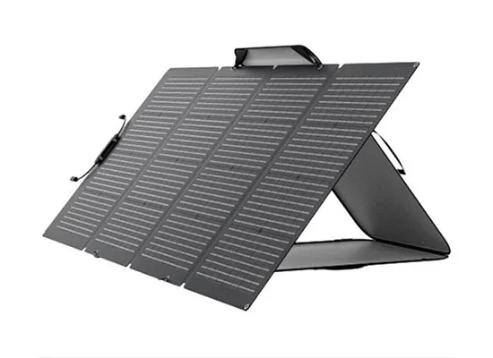 EcoFlow 220W aurinkopaneeli avattuna jalustalla – kannettava aurinkoenergia korkealla hyötysuhteella